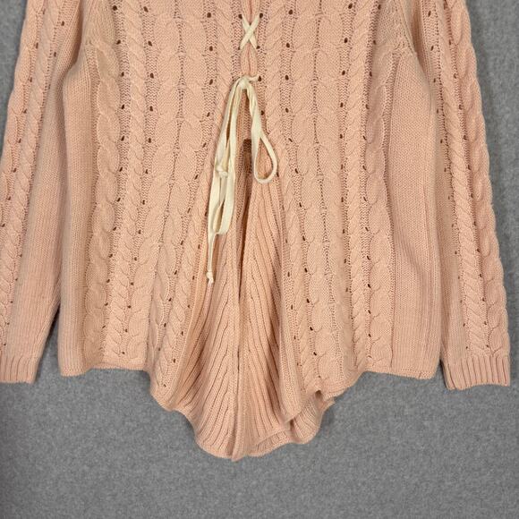 One The Land Sweater Medium Pink Cable Lace Up Back Flowy Feminine Twee Coquette - Picture 10 of 13
